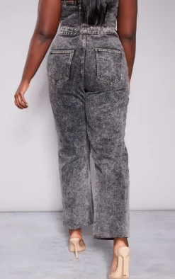 Discount PrettyLittleThing Plus Acid Wash Belt Detail Wide Leg Jeans Grey