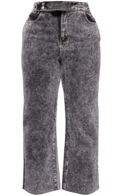 Discount PrettyLittleThing Plus Acid Wash Belt Detail Wide Leg Jeans Grey