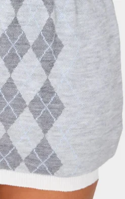 Hot PrettyLittleThing Plus Argyle Jacquard Knitted Mini Skirt Grey
