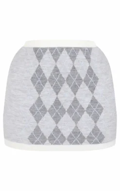Hot PrettyLittleThing Plus Argyle Jacquard Knitted Mini Skirt Grey