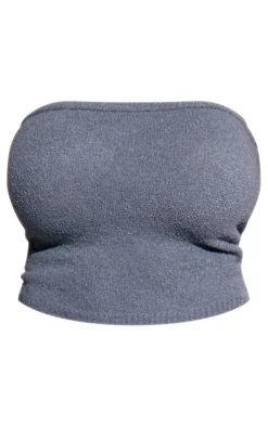 Hot PrettyLittleThing Plus Brushed Knitted Bandeau Top Grey