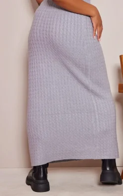 Best PrettyLittleThing Plus Cable Soft Knit Midi Skirt Grey