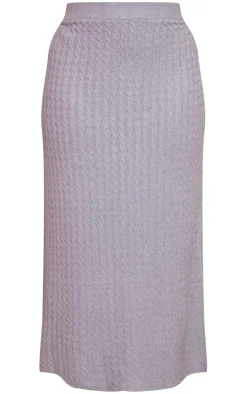 Best PrettyLittleThing Plus Cable Soft Knit Midi Skirt Grey