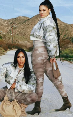 Plus Grey Camo Printed Mesh Jumpsuit