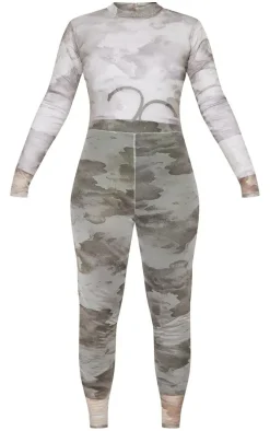 Plus Grey Camo Printed Mesh Jumpsuit