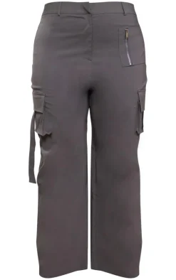 Hot PrettyLittleThing Plus Cargo Pocket Detail Wide Leg Pant Grey