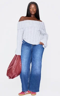 PrettyLittleThing Sweaters*Plus Exaggerated Ribbed Bardot Sweater