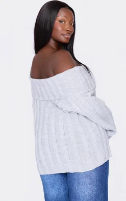PrettyLittleThing Sweaters*Plus Exaggerated Ribbed Bardot Sweater