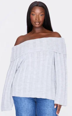 PrettyLittleThing Sweaters*Plus Exaggerated Ribbed Bardot Sweater