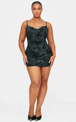 Plus Floral Printed Devore Cowl Neck Shift Dress-PrettyLittleThing Discount