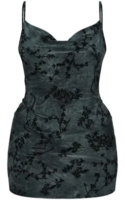 Plus Floral Printed Devore Cowl Neck Shift Dress-PrettyLittleThing Discount