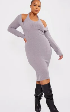Plus Halterneck Knitted Midi Dress-PrettyLittleThing New