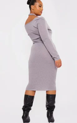 Plus Halterneck Knitted Midi Dress-PrettyLittleThing New