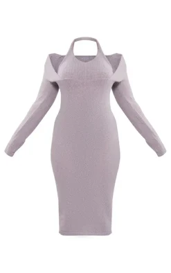 Plus Halterneck Knitted Midi Dress-PrettyLittleThing New
