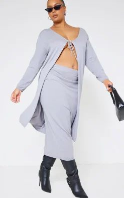 Outlet PrettyLittleThing Plus Knitted Slouchy Cardigan Grey