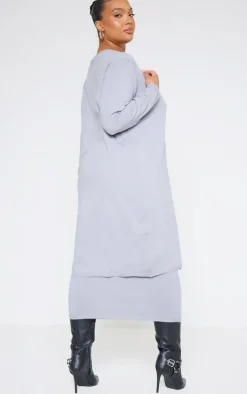 Outlet PrettyLittleThing Plus Knitted Slouchy Cardigan Grey