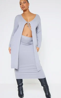 Outlet PrettyLittleThing Plus Knitted Slouchy Cardigan Grey