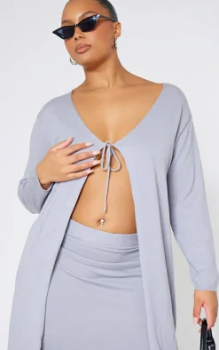 Outlet PrettyLittleThing Plus Knitted Slouchy Cardigan Grey