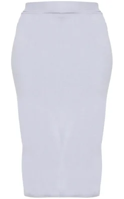 Hot PrettyLittleThing Plus Knitted Slouchy Midi Skirt Grey