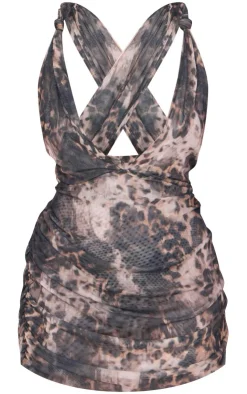 Plus Leopard Double Layer Slinky Mesh Panel Bodycon Dress-PrettyLittleThing Sale