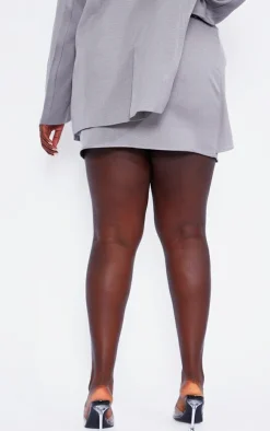 New PrettyLittleThing Plus Linen Look Ruched Detail Mini Skirt Grey