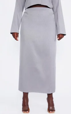 Sale PrettyLittleThing Plus Linen Look Tailored Maxi Skirt Grey