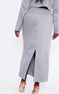 Sale PrettyLittleThing Plus Linen Look Tailored Maxi Skirt Grey