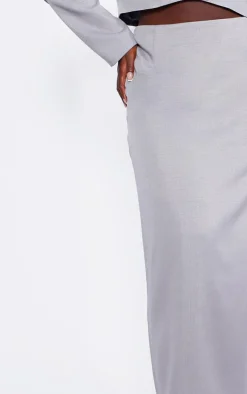 Sale PrettyLittleThing Plus Linen Look Tailored Maxi Skirt Grey