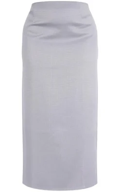 Sale PrettyLittleThing Plus Linen Look Tailored Maxi Skirt Grey