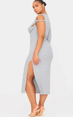 Plus Asymmetric Twist Shoulder Soft Touch Midi Dress-PrettyLittleThing Sale