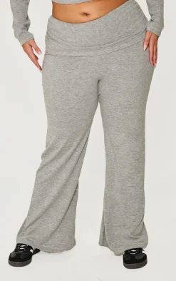 Best PrettyLittleThing Plus Fold Over Soft Touch Flared Pants Grey Marl