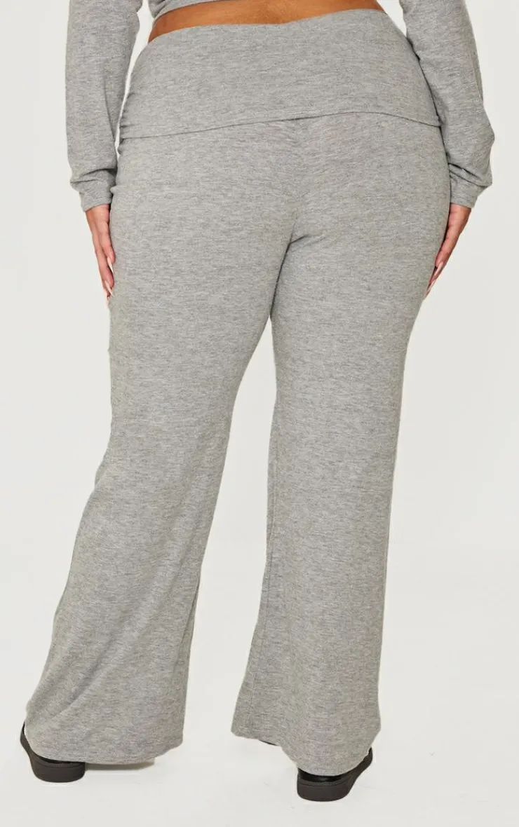 Best PrettyLittleThing Plus Fold Over Soft Touch Flared Pants Grey Marl