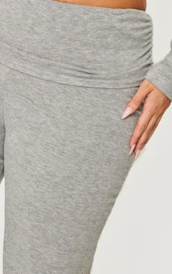 Best PrettyLittleThing Plus Fold Over Soft Touch Flared Pants Grey Marl