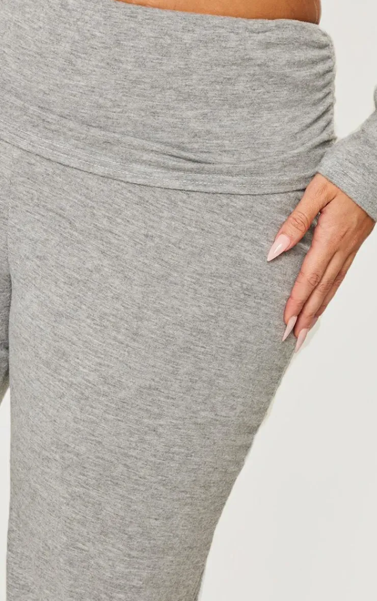 Best PrettyLittleThing Plus Fold Over Soft Touch Flared Pants Grey Marl