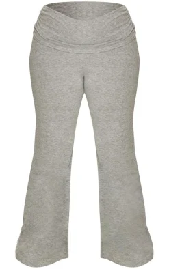 Best PrettyLittleThing Plus Fold Over Soft Touch Flared Pants Grey Marl