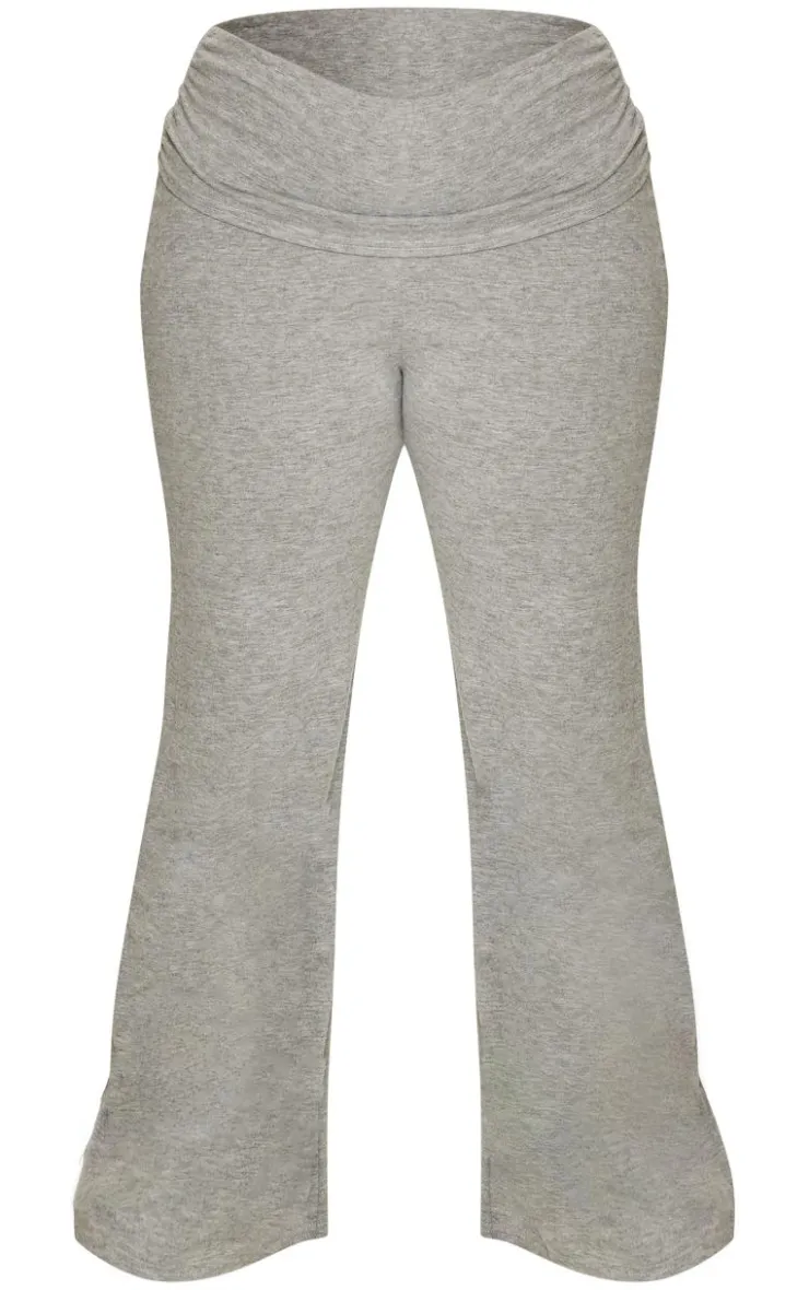 Best PrettyLittleThing Plus Fold Over Soft Touch Flared Pants Grey Marl
