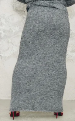 Sale PrettyLittleThing Plus Marl Knit Foldover Maxi Skirt Grey