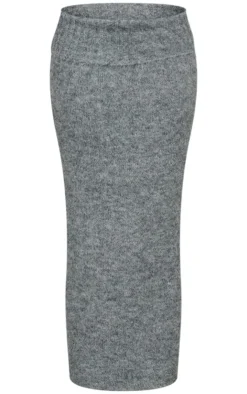 Sale PrettyLittleThing Plus Marl Knit Foldover Maxi Skirt Grey