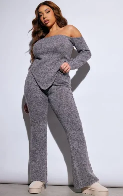 Best PrettyLittleThing Plus Marl Knit Wide Leg Pants Grey