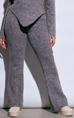 Best PrettyLittleThing Plus Marl Knit Wide Leg Pants Grey