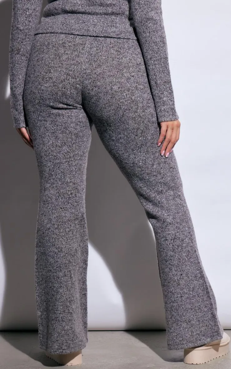 Best PrettyLittleThing Plus Marl Knit Wide Leg Pants Grey