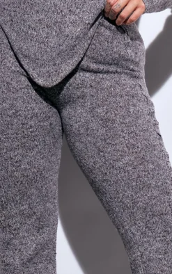 Best PrettyLittleThing Plus Marl Knit Wide Leg Pants Grey