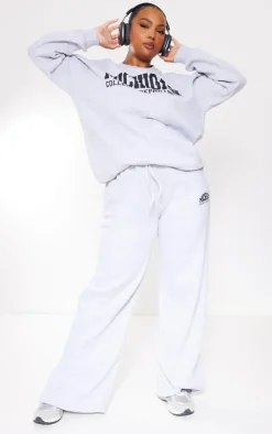 PrettyLittleThing Grey Sweatsuits*Plus Michigan Printed Wide Leg Sweatpants