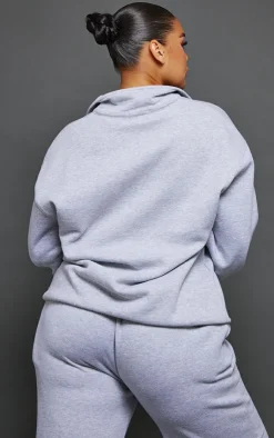 Hot PrettyLittleThing Plus Open Collar Sweatshirt Grey Marl