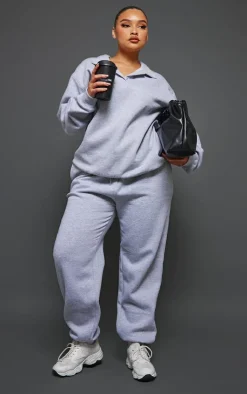 Hot PrettyLittleThing Plus Open Collar Sweatshirt Grey Marl