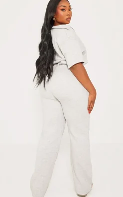 Plus Grey Marl Open Collar Sweat Jumpsuit
