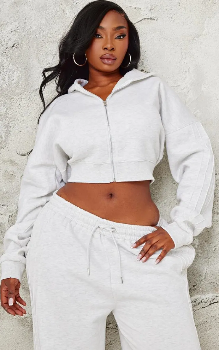 PrettyLittleThing Grey Sweatsuits*Plus Seam Detail Zip Up Hoodie