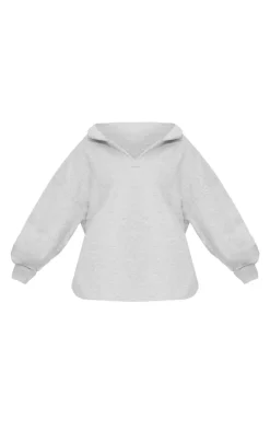 Clearance PrettyLittleThing Plus V Neck Sweatshirt Grey Marl