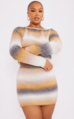 Hot PrettyLittleThing Plus Ombre Knitted Mini Skirt Grey