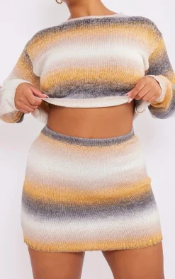 Hot PrettyLittleThing Plus Ombre Knitted Mini Skirt Grey